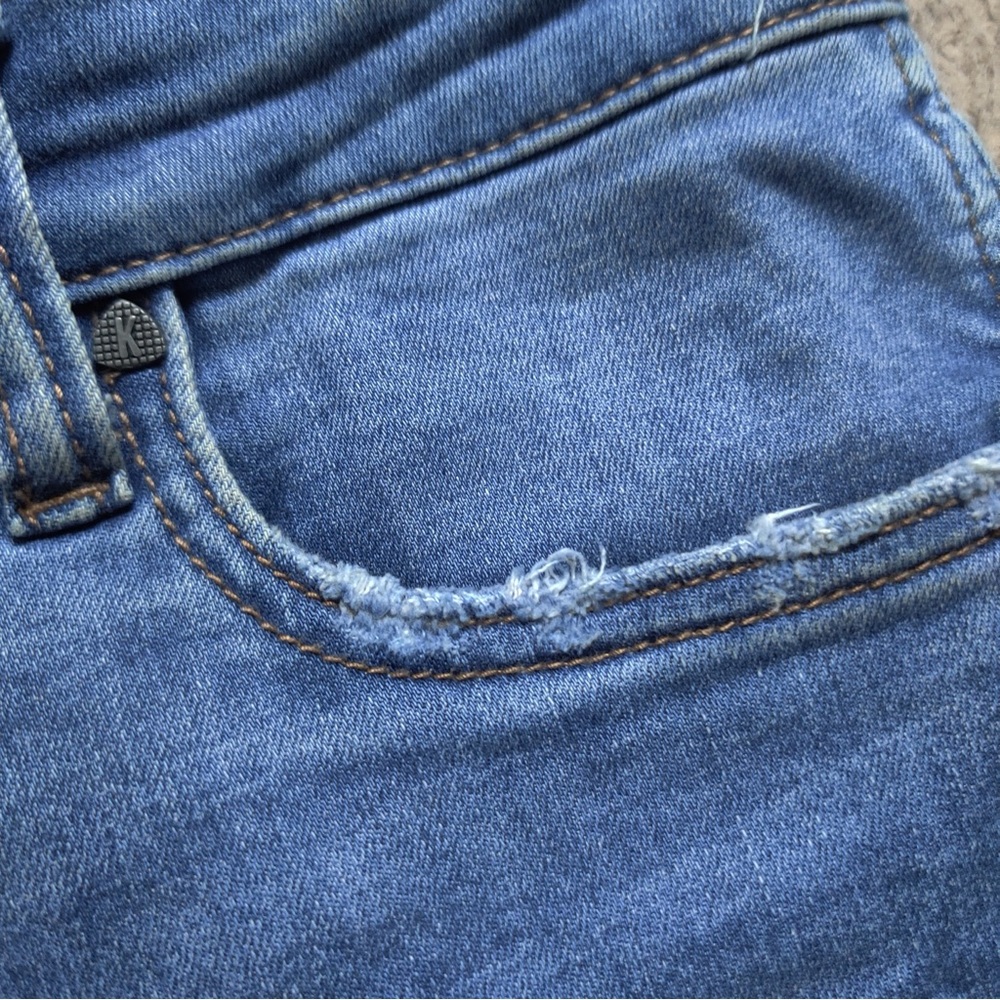 Kut from the Kloth Kelsey High Rise Ankle Flare Jeans 8 Two Tone Blue Ripped Hem - Picture 4 of 12